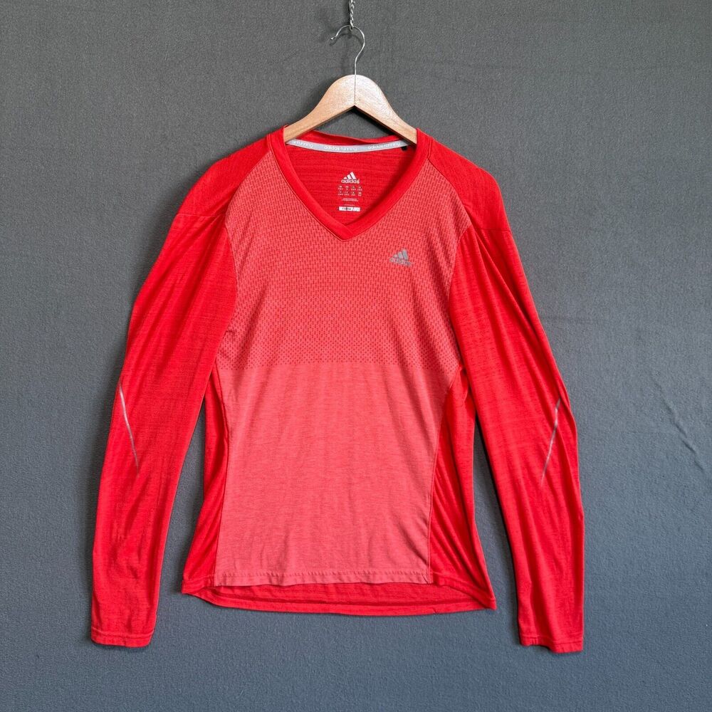 Women's Adidas ClimaLite Running Shirt, Orange,Thumb Loop Sleeves Medium
